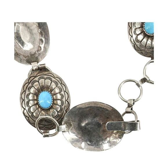 Belt Necklace Vintage Navajo Native Indian Oval Blue Turquoise Sterling Silver main image 5